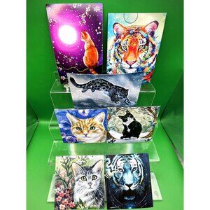 Lot 7 Handmade Cat Kitten Art Magnets Fantasy Tiger Kitty Fridge Locker Décor